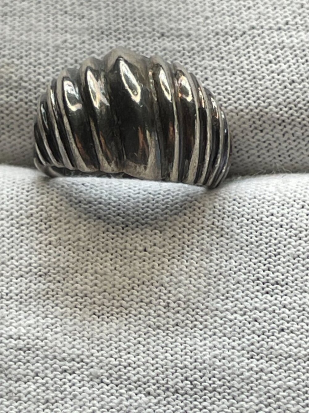 Vintage 925 Sterling Silver Mid Century Modern Ribbed Shrimp Dome Ring Size 5